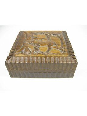 Hand Carved Wooden Trinket Box Moose Vintage Handmade Poland